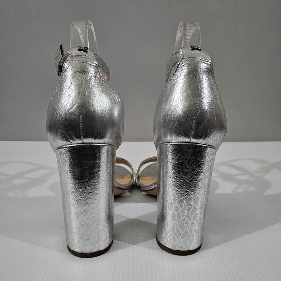 Sam Edelman Yaro Block Heel Sandal Women 9 Metallic Silver Evening Wedding Party - Picture 12 of 16